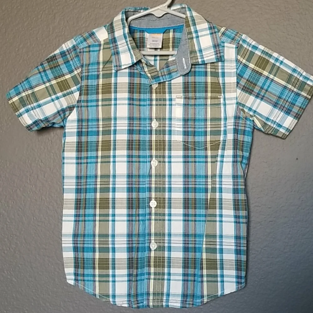 Gymboree green plaid button down short sleeve XS 4